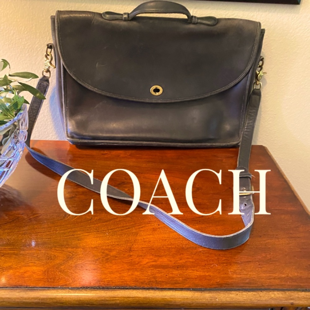 Vintage Coach Lexington Black Leather Briefcase